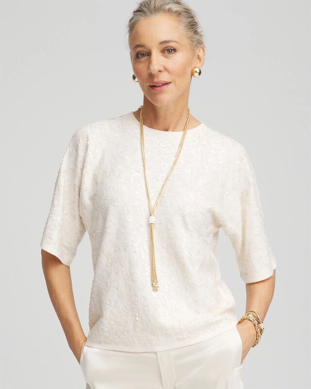 Short Sleeved Sequin Pullover Sweater - image 1